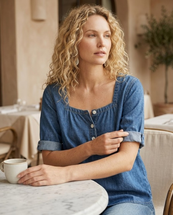 Blusa Vaquera Ligera – Cuello Cuadrado