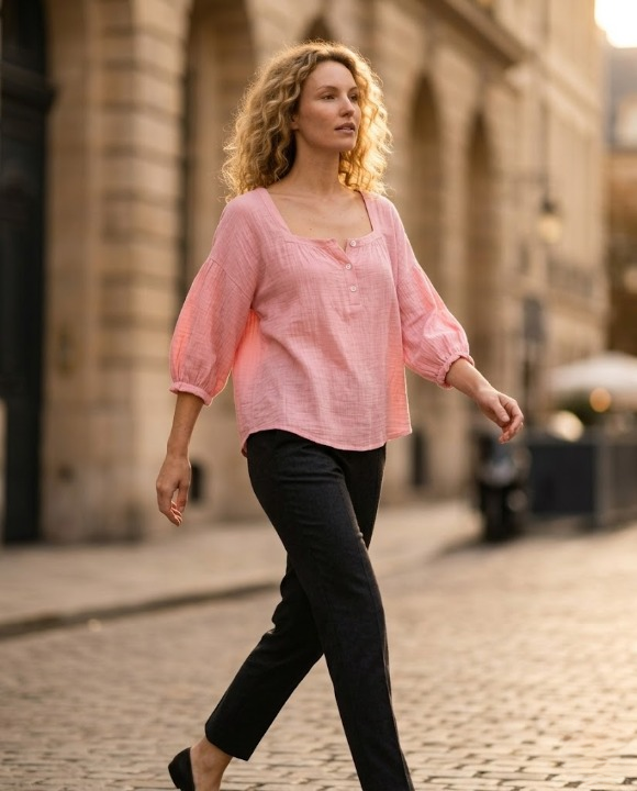 Blusa Brisa Ligera - Cuello cuadrado y manga 3/4