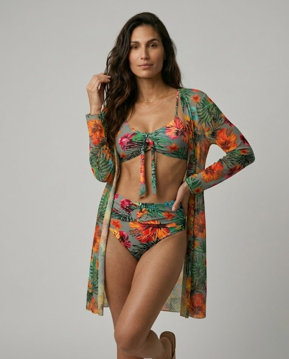 Conjunto Bikini Floral con Sobrecamisa Ligera