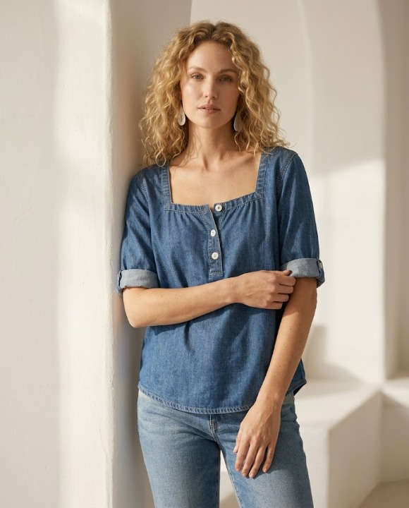 Blusa Vaquera Ligera – Cuello Cuadrado